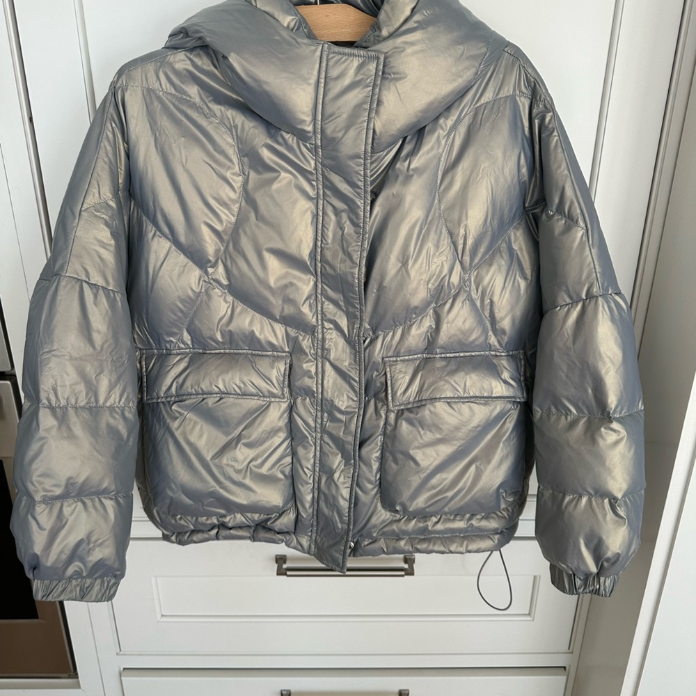 Lattier 100% Down Silver Puffer | Gorpcore Techwear Scandinavian Minimalist sz M - Picture 7 of 10